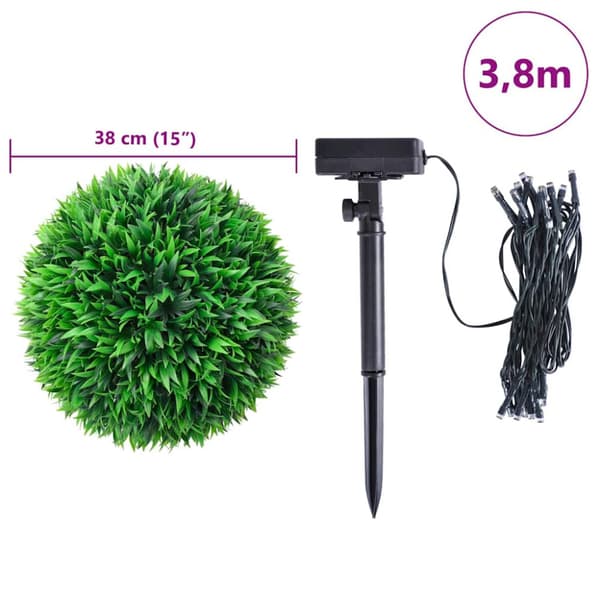 Plastkulor av buxbom med LED-lampor 2 st gröna 38 cm