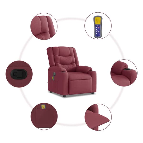 Massagefåtölj vinröd tyg