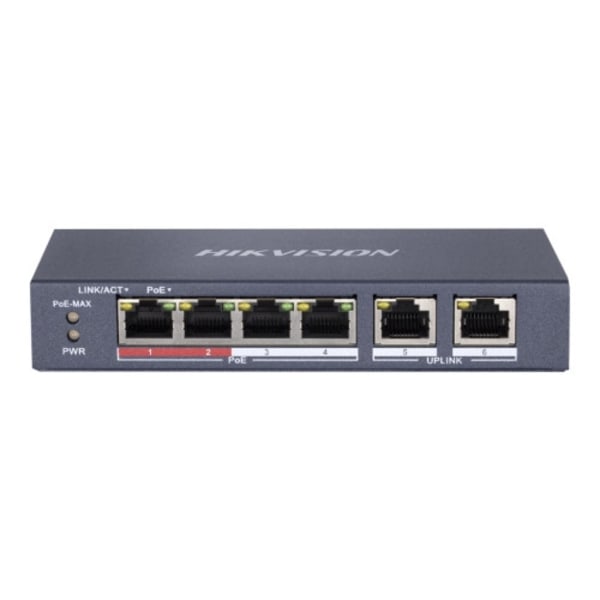 Hikvision Value Series DS-3E0106P-E/M - switch - 4 portar - ohanterad Grå