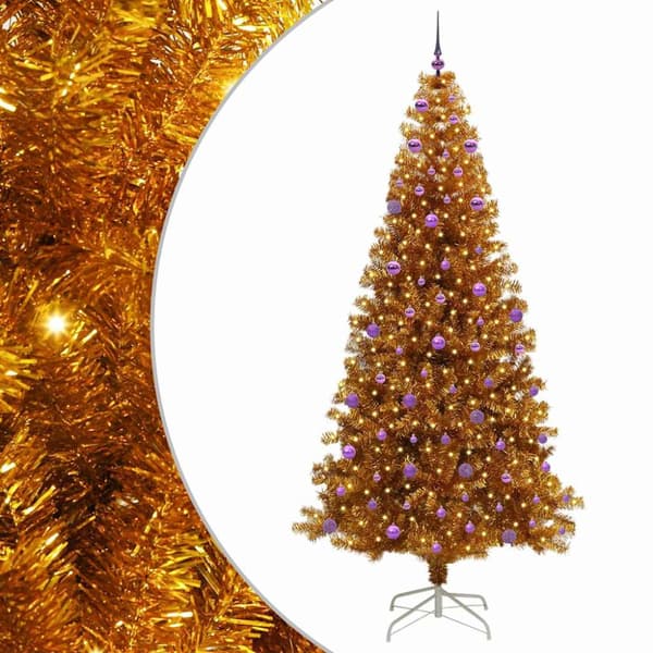 Julgran med LED-belysning Guld 240 cm PET och stål