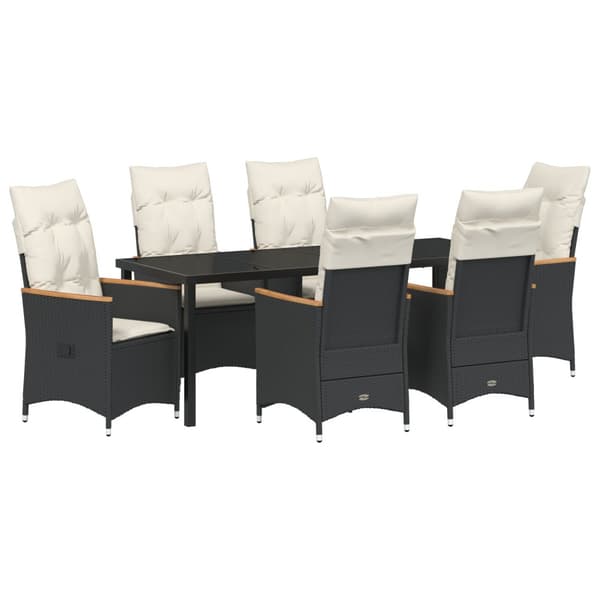 Trädgårdsmöbelset med kudde 7 pcs Svart konstrotting