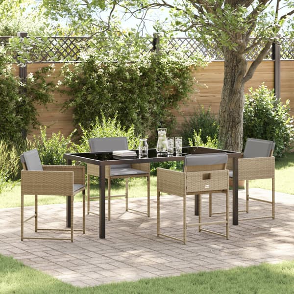 Trädgårdsmöbelset 5 pcs Beige konstrotting
