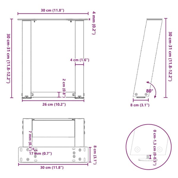 Soffbordsben U-formade 2 st antracit 30x(30-31) cm stål