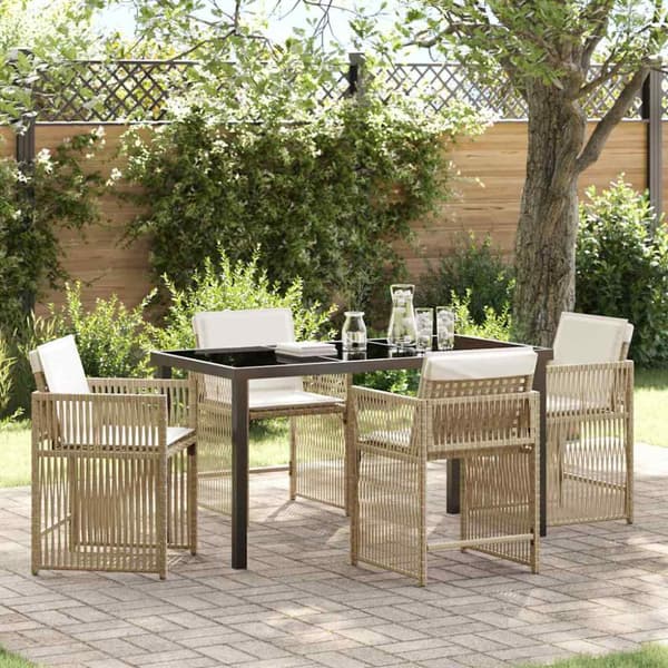 Trädgårdsmöbelset 5 pcs Beige konstrotting