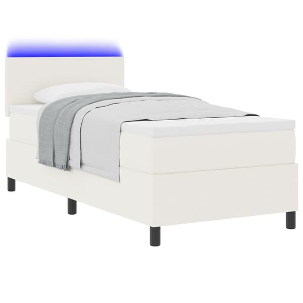 LED Box Säng Grädde och vit 80 x 200 cm Kordread tyg