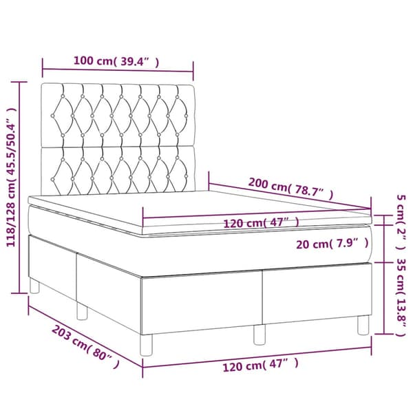 Ramsäng med madrass mörkblå 120x200 cm sammet