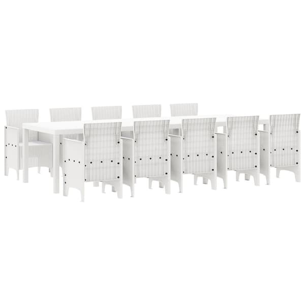 Trädgårdsmöbelset 11 pcs Vit Rattan och Stål
