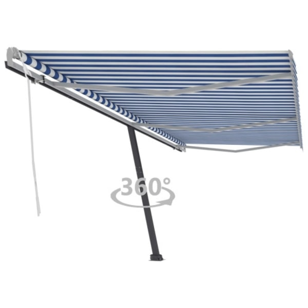 Fristående markis manuellt infällbar 600x300 cm blå/vit
