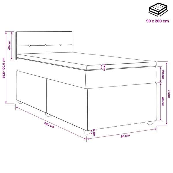 Kontinentalsäng med madrass Rosa 90 x 200 cm Sammet