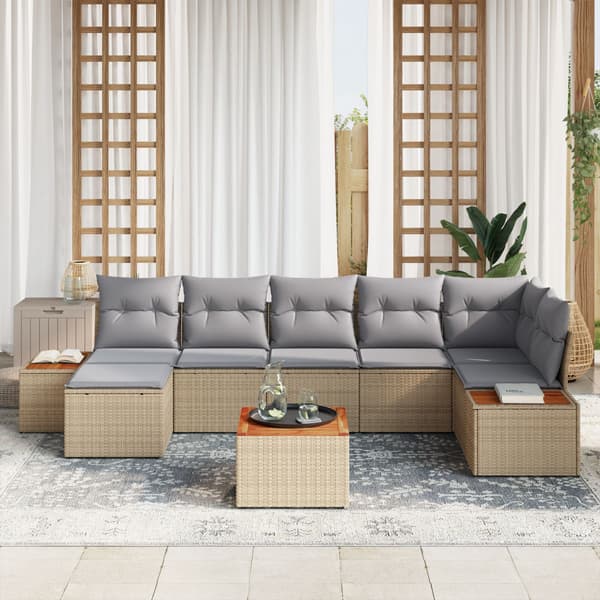 Trädgårdsoffset med kudde 8 pcs Beige Poly rattan