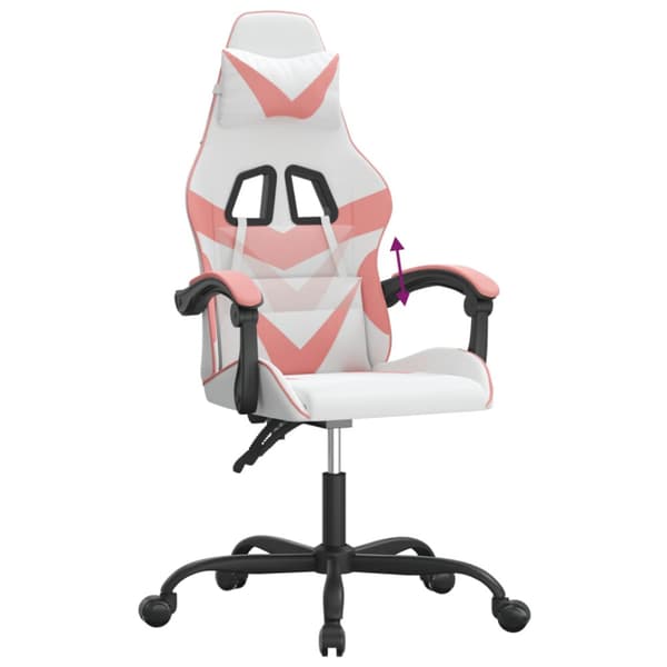 Gamingstol vit och rosa konstläder