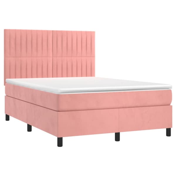 Ramsäng med madrass rosa & LED 140x190 cm sammet