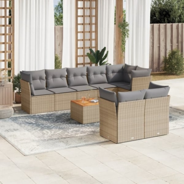 Soffgrupp för trädgården med dynor 9 delar beige konstrotting