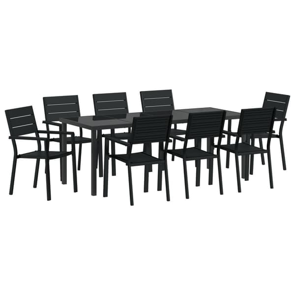 Trädgårdsmöbelset 9 pcs Svart Pulverlackerat stål