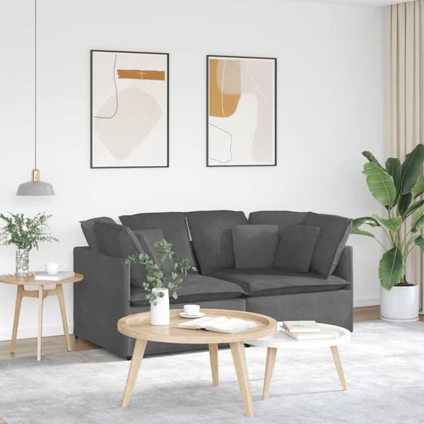 Modulsoffa med dynor manchestertyg mörkgrå