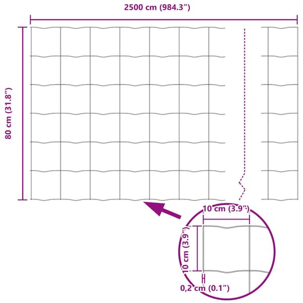 Stängsel med stolpe Silver 0,8 x 25 m Stål