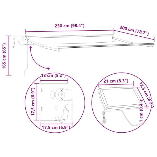 Manuell utdragbar markis med LED-lampor 2,5 x 2 m