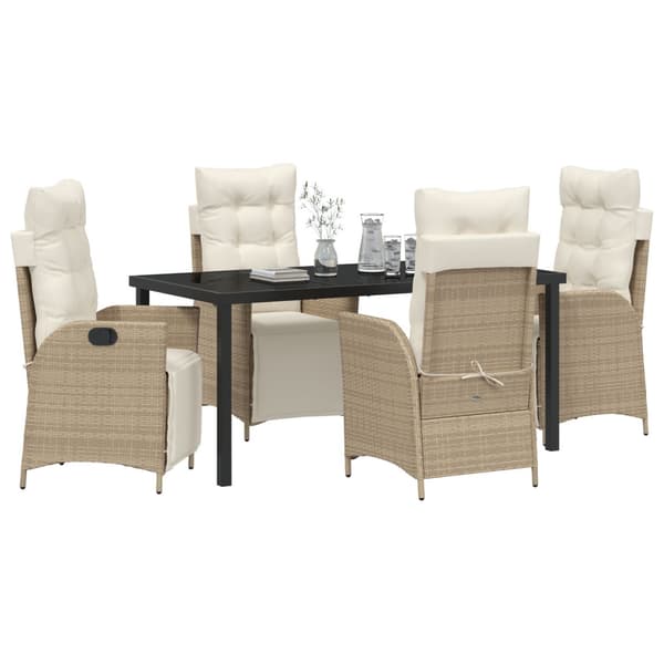 Trädgårdsmöbelset med kudde 5 pcs Beige konstrotting