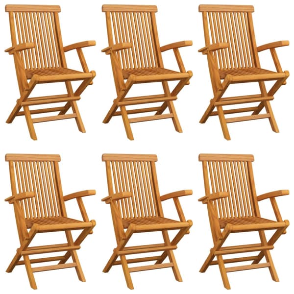 Trädgårdsstolar med gråa dynor 6 st massiv teak