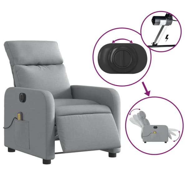 Elektrisk massagefåtölj ljusgrå tyg