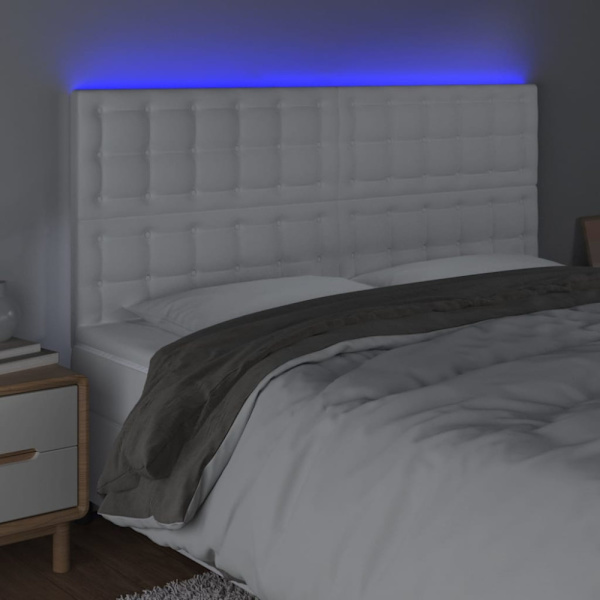 Sänggavel LED vit 160x5x118/128 cm sammet