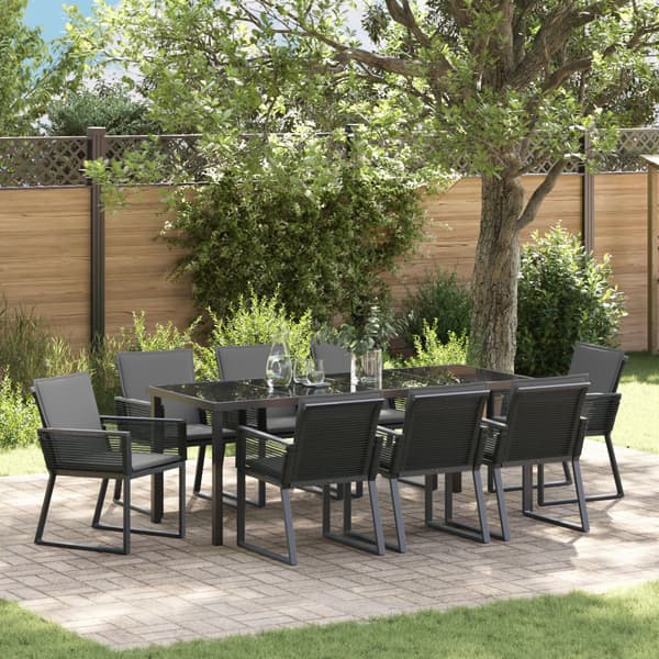 Trädgårdsmöbelset 9 pcs Svart Pulverlackerat stål