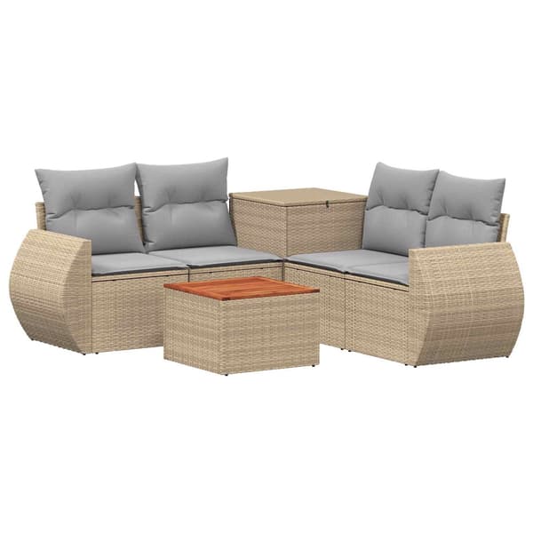 Soffset 6 st Beige och Ljusgrå Poly Rattan och stål