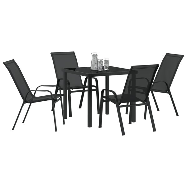 Trädgårdsmöbelset 5 pcs Svart Pulverlackerad stål