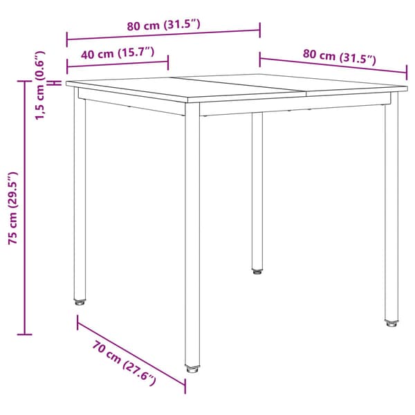Matbord 80 x 80 x 75 cm METALL