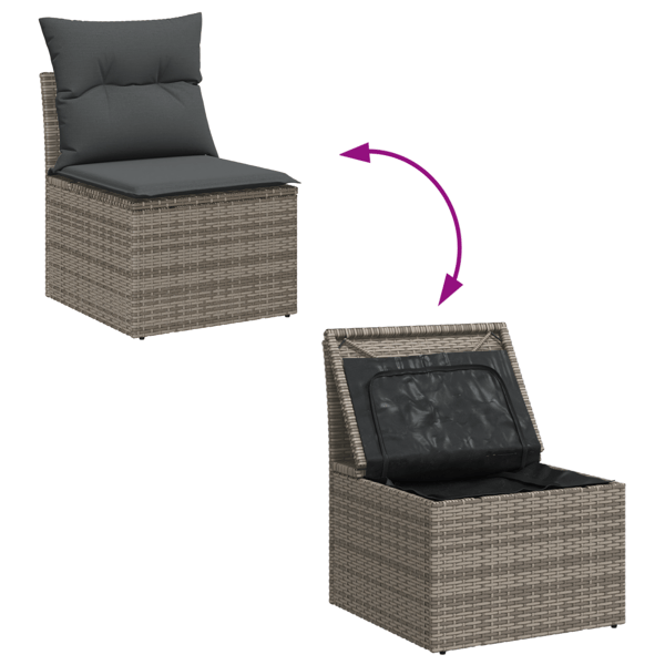 Trädgårdsoffset med kudde 6 pcs Grå Poly Rattan