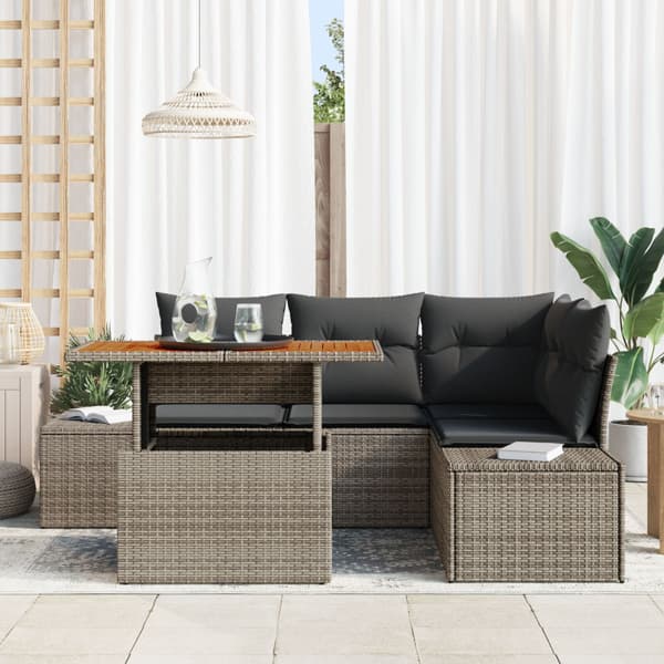 Trädgårdsoffset med lagring 5 pcs Grå Poly rattan