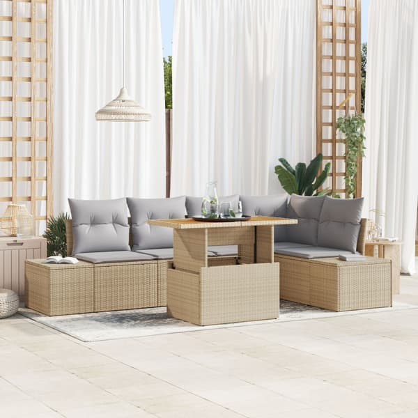 Trädgårdsoffset med lagring 6 pcs Beige Poly rattan