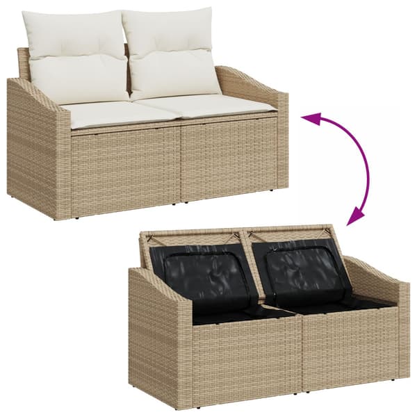 Soffset med kudde 7 pcs Beige och gräddfärgad konstrotting