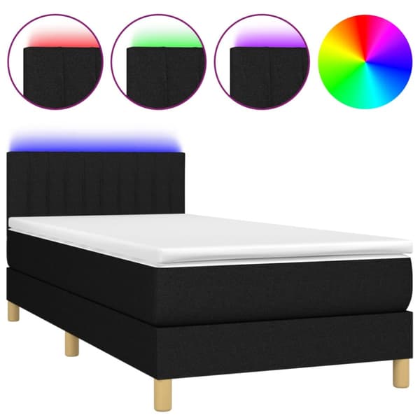 Ramsäng med madrass & LED svart 100x200 cm tyg