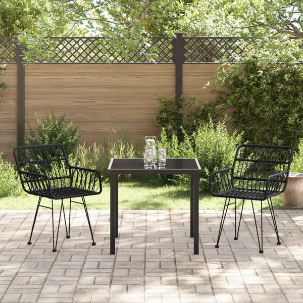 Trädgårdsmöbelset 3 pcs Svart Pulverlackerat stål