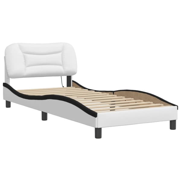 Bed Frame with LED without Mattress "Hvar" White and Black 90x200 cm