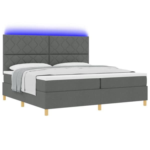 LED Box Säng med huvudgavel Mörkgrå 200 x 200 cm tyg