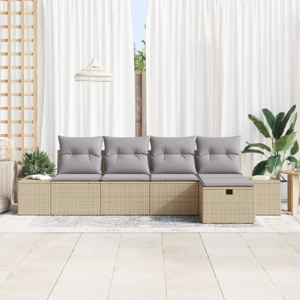 Trädgårdsoffset med kudde 5 pcs Beige konstrotting