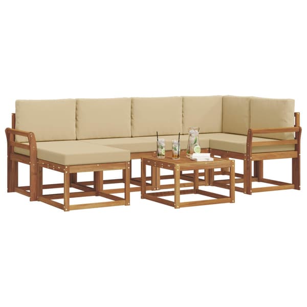 Utomhussoffset med kudde 7 pcs Naturlig och Beige