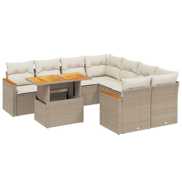 Soffgrupp för trädgården med dynor 9 delar beige konstrotting