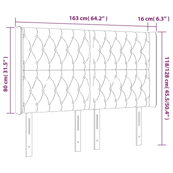 Sänggavel LED rosa 163x16x118/128 cm sammet