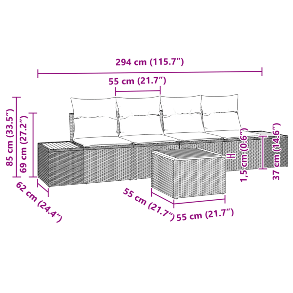 Trädgårdsoffset med kudde med lagring 5 pcs Beige Poly rattan