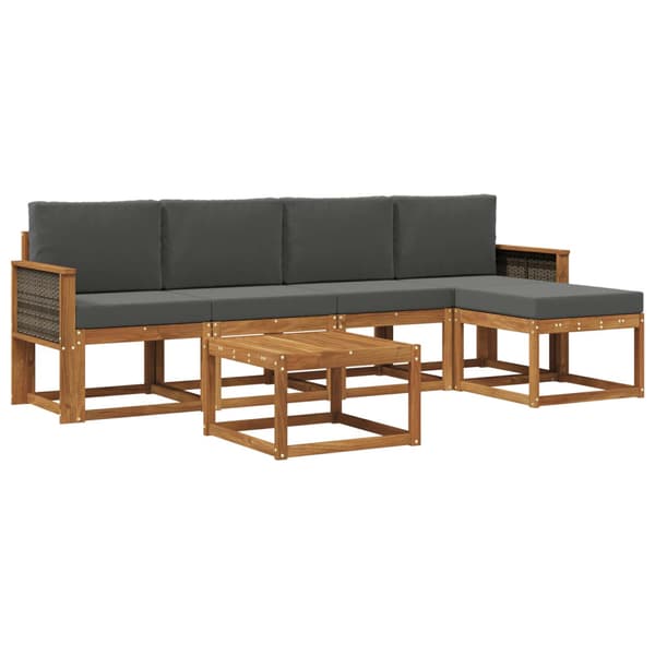 Utomhussoffset med kudde 6 pcs Naturlig och Antracit Polyester