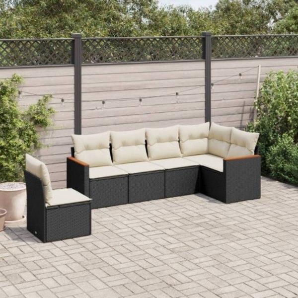 Loungegrupp med dynor 6 delar svart konstrotting