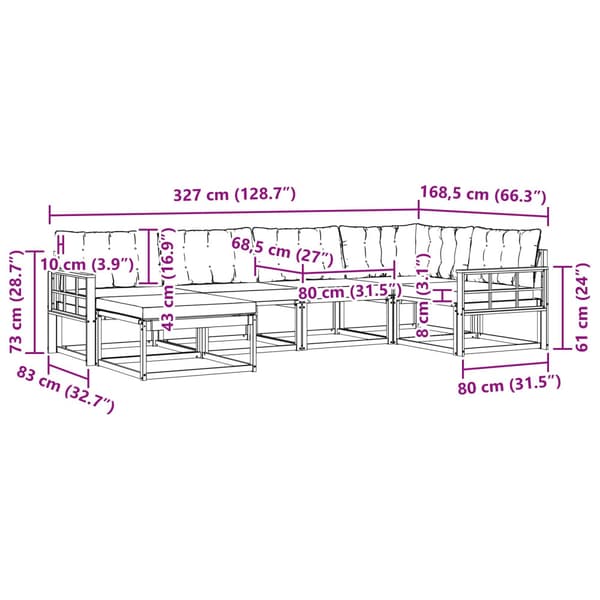 Utomhussoffset med kudde 6 pcs Vit och Beige