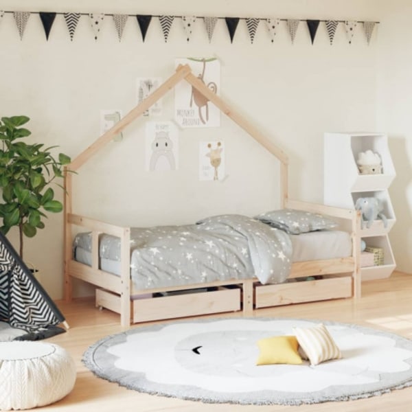 Sängram med lådor för barnsäng 80x160 cm massiv furu