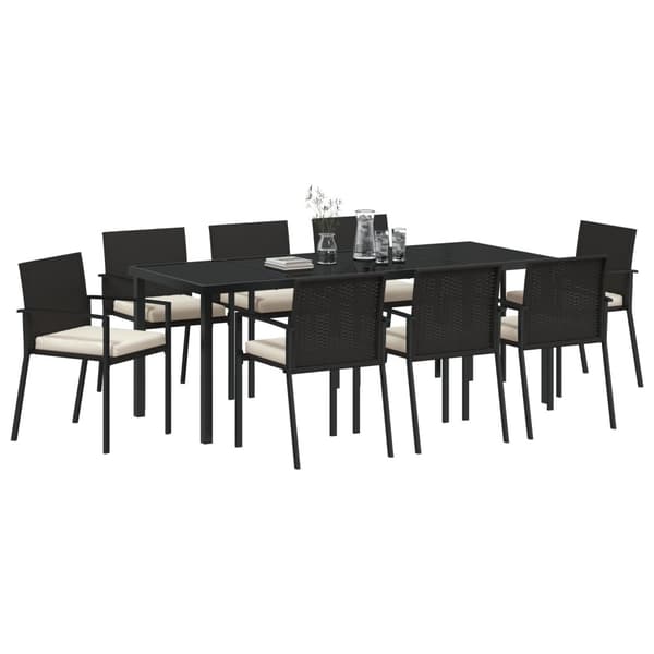 Trädgårdsmöbelset 9 pcs Svart Pulverlackerat stål