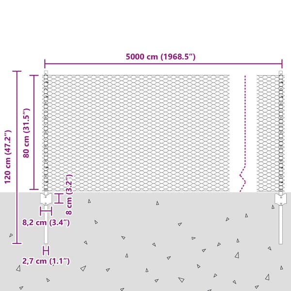 Stängsel med stolpe Silver 0,8 x 50 m Stål