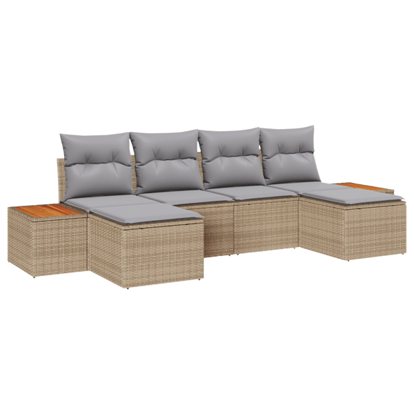 Trädgårdsoffset med kudde 6 pcs Beige och Ljusgrå Poly Rattan
