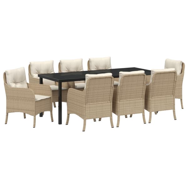 Trädgårdsmöbelset med kudde 9 pcs Beige konstrotting